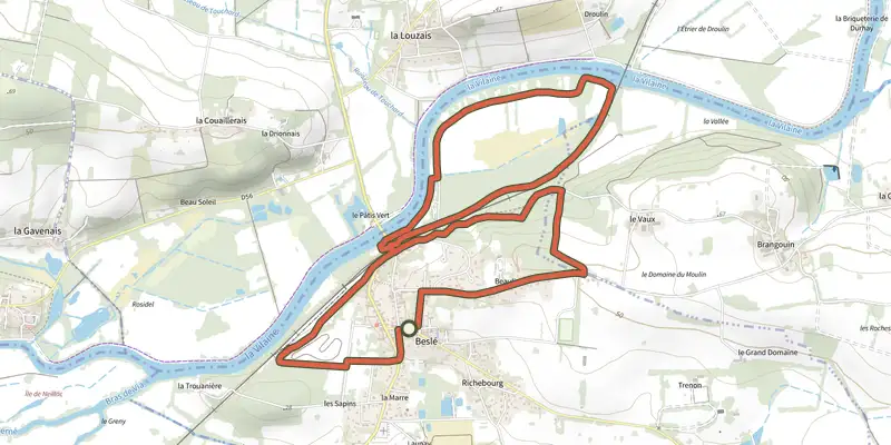 Carte du tracé de Circuit de l'ile de Beslé sur OpenTopoMap, départ et points de passage numérotés