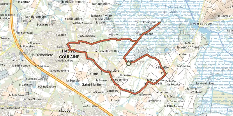 Map of the Circuit du Château track on OpenTopoMap, with the start and numbered waypoints
