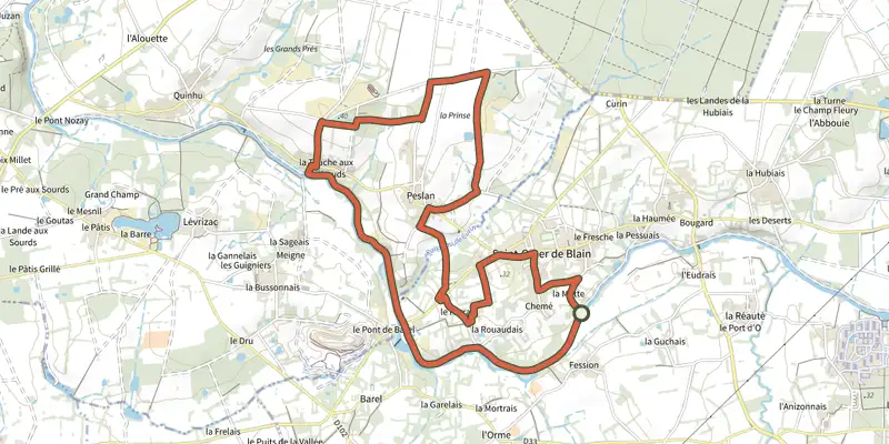 Carte du tracé de La Rote du Farinier (grande variante) sur OpenTopoMap, départ et points de passage numérotés
