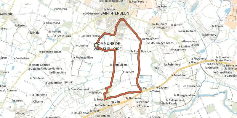 Carte du tracé de La Fontaine Ferrugineuse sur le Plan IGN, départ et points de passage numérotés