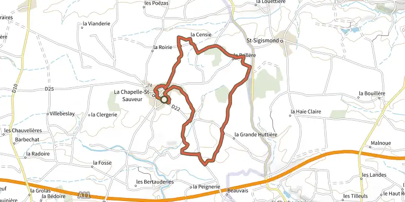 Map of the Circuit du Perchage track on the IGN map, with the start and numbered waypoints