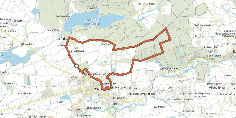 Map of the L'Orée des Bois track on the IGN map, with the start and numbered waypoints