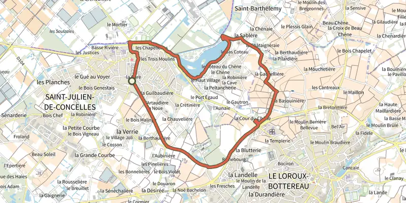 Map of the Circuit du Petit Anjou track on the IGN map, with the start and numbered waypoints