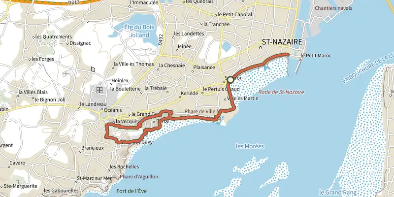 Carte du tracé de Du Port au Bois Porcé sur OpenTopoMap, départ et points de passage numérotés