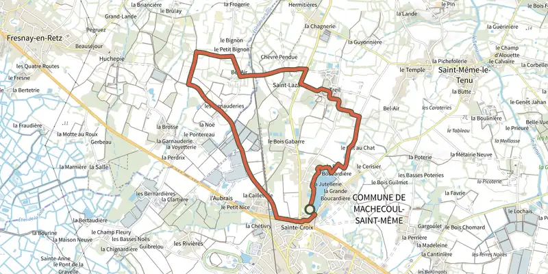 Map of the Circuit "Des Hauts du Treil" track on the IGN map, with the start and numbered waypoints