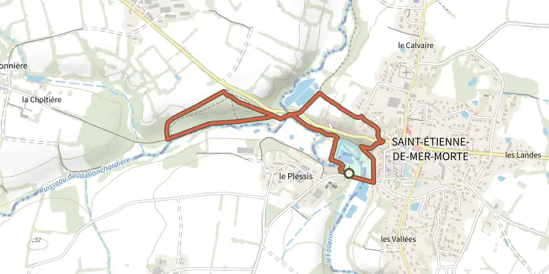 Map of the le Bois de la Choltière track on OpenTopoMap, with the start and numbered waypoints