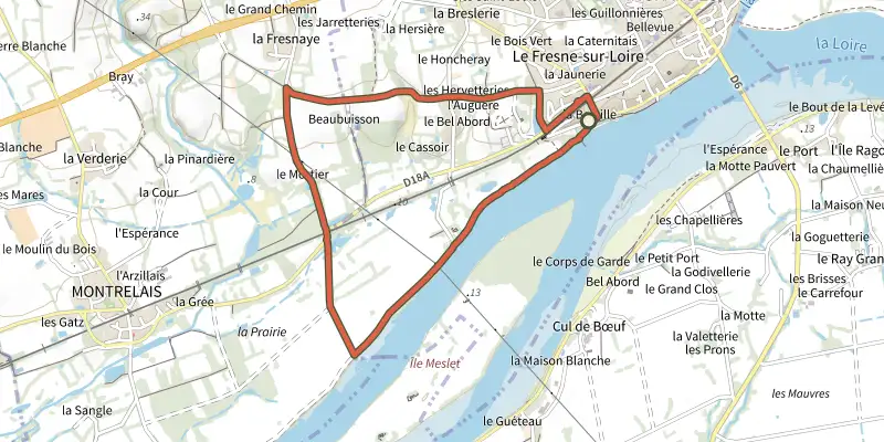 Map of the Les Mariniers track on the IGN map, with the start and numbered waypoints