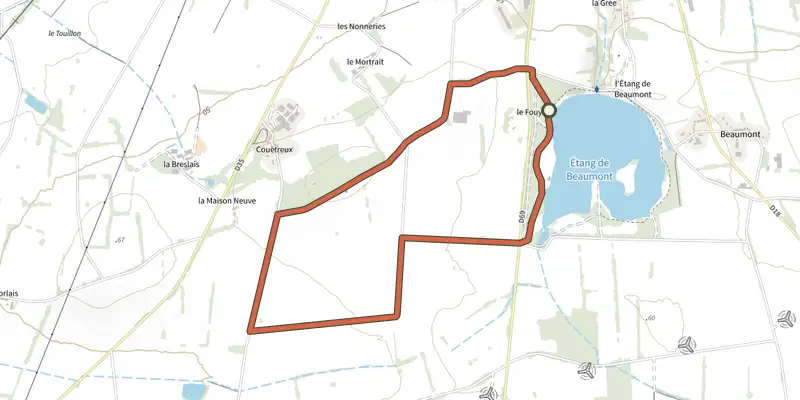 Map of the Sentier des Six Clochers track on the IGN map, with the start and numbered waypoints