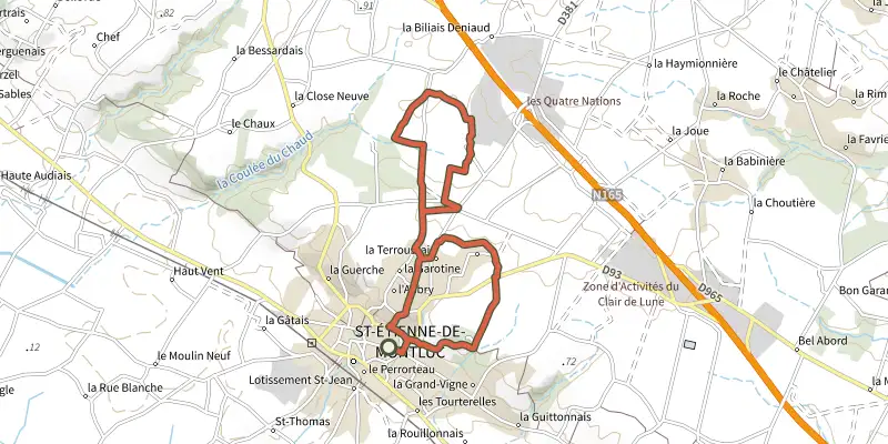 Map of the Sentier des Hauts du Sillon track on the IGN map, with the start and numbered waypoints
