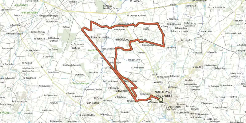 Carte du tracé de Circuit du Pont Bernard sur le Plan IGN, départ et points de passage numérotés
