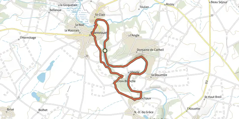 Map of the Circuit du canal track on the IGN map, with the start and numbered waypoints