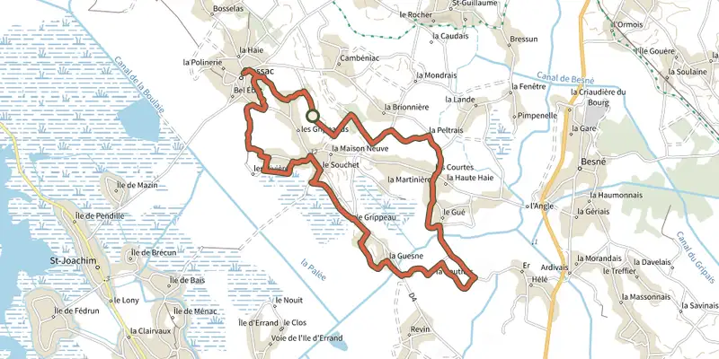 Map of the La Boucle de Croazac track on the IGN map, with the start and numbered waypoints