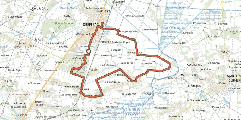 Map of the Circuit du Haut-Brivet track on the IGN map, with the start and numbered waypoints