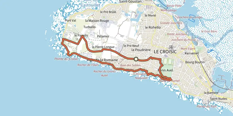 Map of the Les landes du gouverneur track on the IGN map, with the start and numbered waypoints