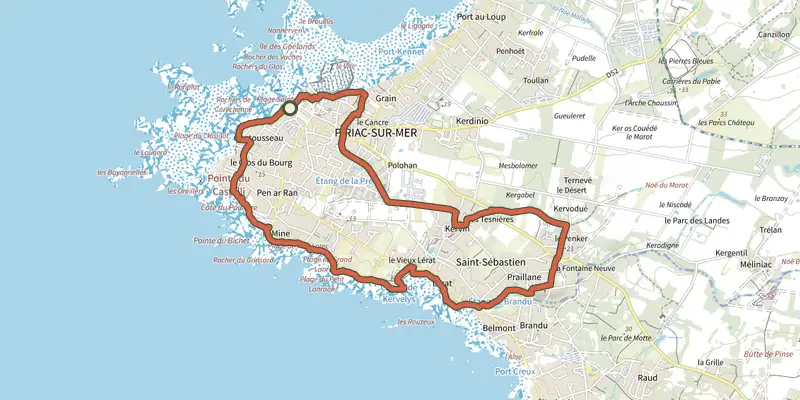 Carte du tracé de La Pointe du Castelli sur le Plan IGN, départ et points de passage numérotés