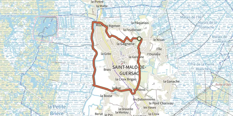 Map of the Les Gagneries track on OpenTopoMap, with the start and numbered waypoints