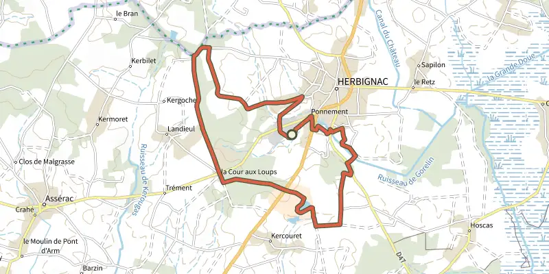 Carte du tracé de la rando des potiers sur le Plan IGN, départ et points de passage numérotés