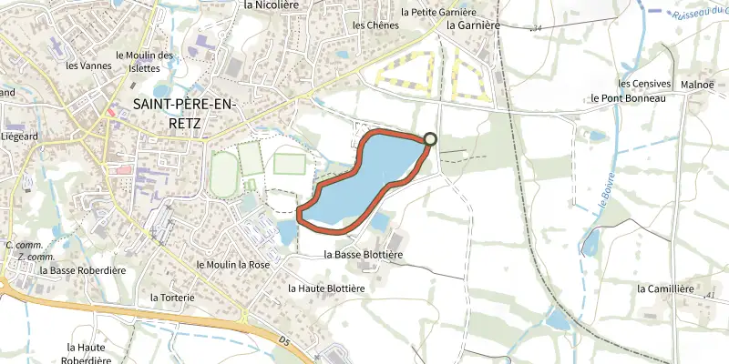 Map of the Le plan d'eau du Grand Fay track on the IGN map, with the start and numbered waypoints