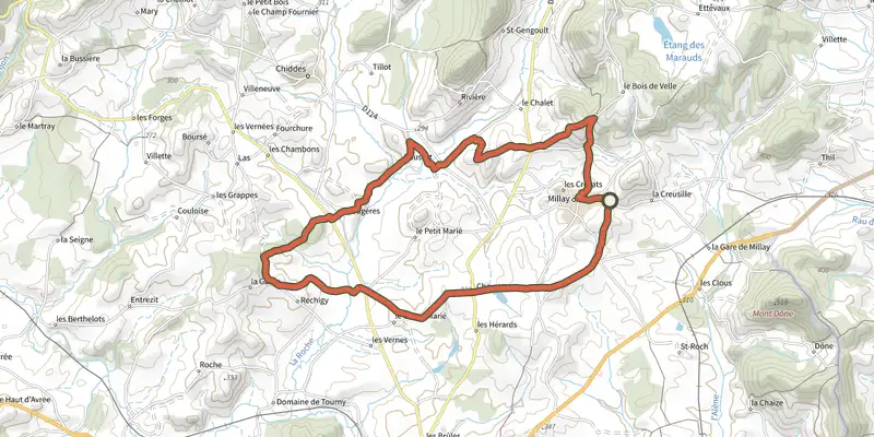 Map of the Circuit de la Vallee de la Roche track on the IGN map, with the start and numbered waypoints