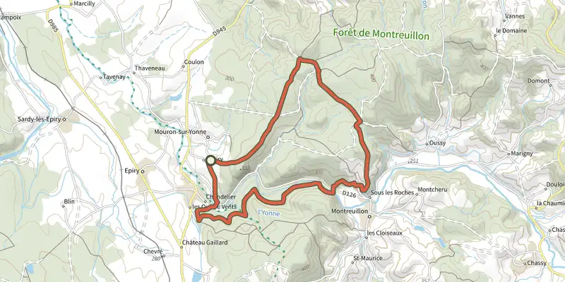 Map of the Circuit de l-Aqueduc track on the IGN map, with the start and numbered waypoints
