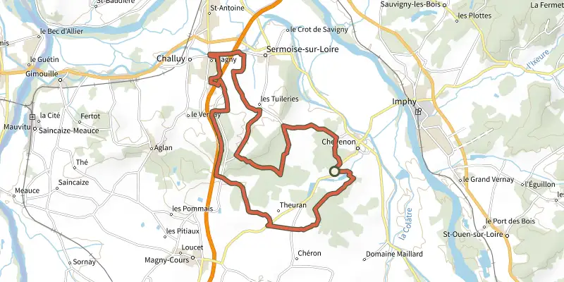 Carte du tracé de Aaachevenon sur le Plan IGN, départ et points de passage numérotés
