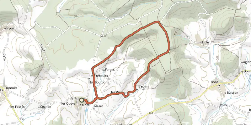 Map of the St Sulpice track on OpenTopoMap, with the start and numbered waypoints