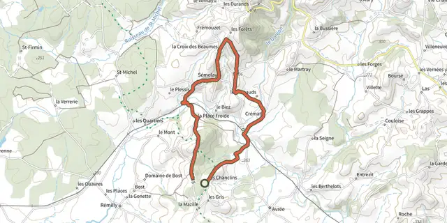 The Les Premiers Contreforts du Morvan track on the IGN map
