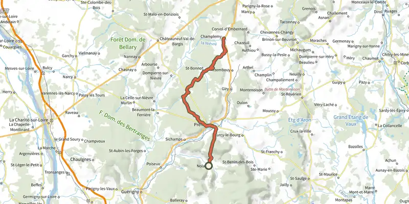 Map of the Circuit 10 track on the IGN map, with the start and numbered waypoints