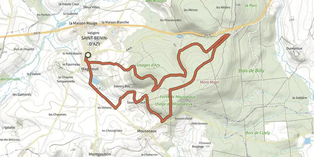 The St Benin d-Azy track on the IGN map