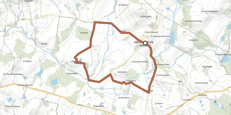 Carte du tracé de La Printaniere sur le Plan IGN, départ et points de passage numérotés
