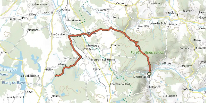 Carte du tracé de Vtt Baye 3 sur le Plan IGN, départ et points de passage numérotés
