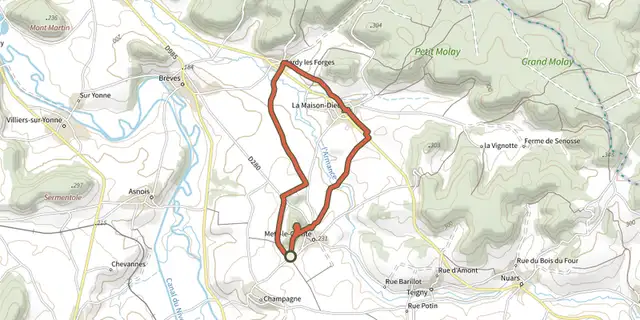 Tracé de Circuit de Metz-le-Comte sur le Plan IGN