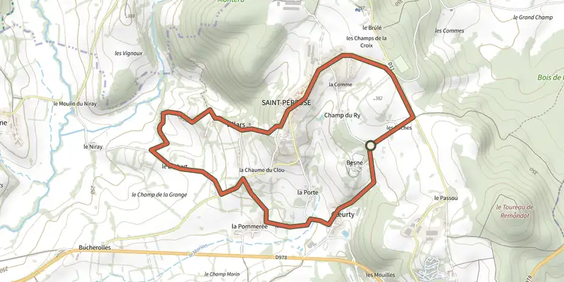 Map of the En Passant Par Villars track on the IGN map, with the start and numbered waypoints