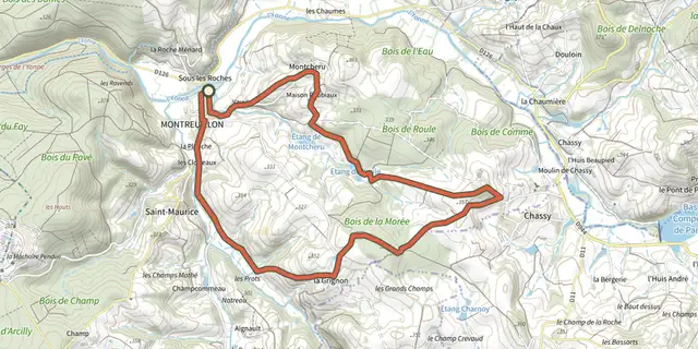 The Etang de Roule Chassy-la Grignon track on the IGN map
