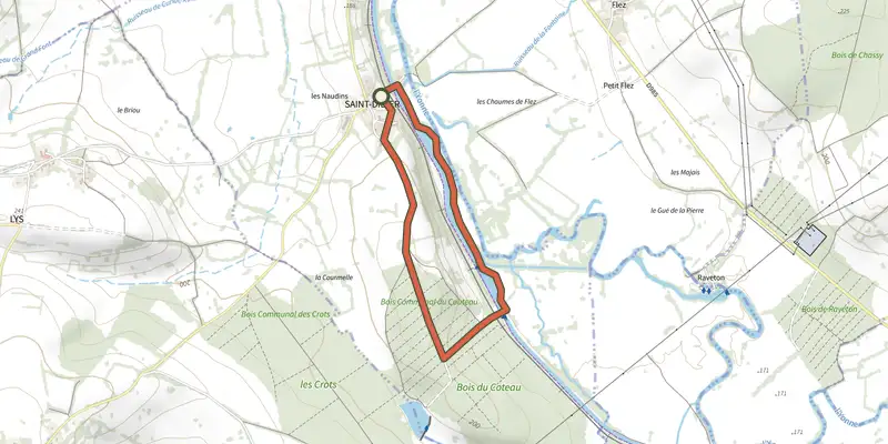 Map of the Circuit de Saint Didier track on the IGN map, with the start and numbered waypoints