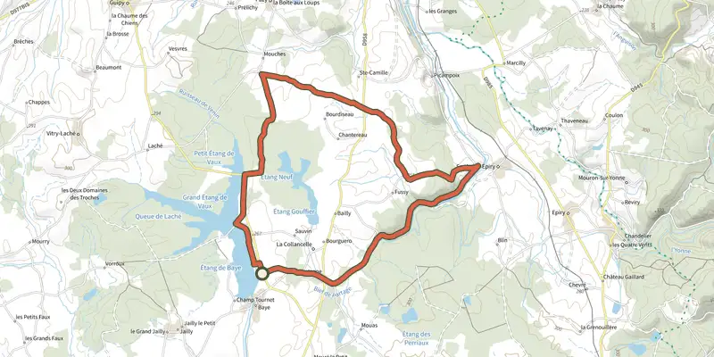 Map of the Vtt Baye 2 track on the IGN map, with the start and numbered waypoints