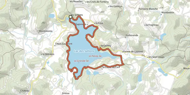 The Le Lac des Settons track on the IGN map