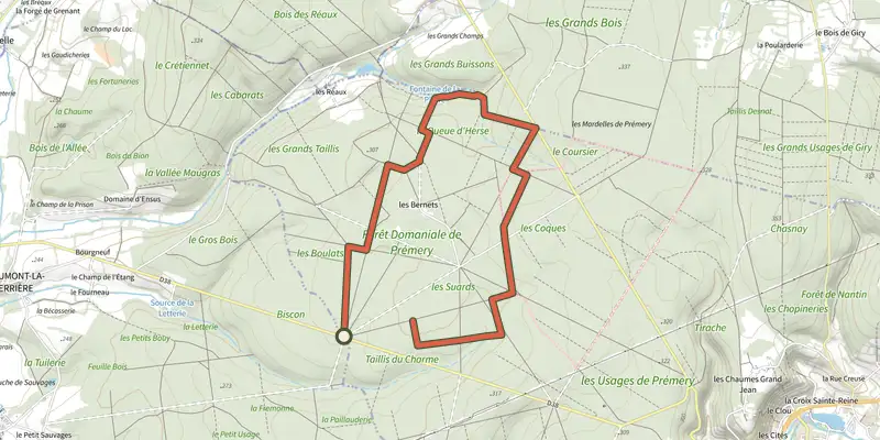 Map of the Circuit 1c track on the IGN map, with the start and numbered waypoints