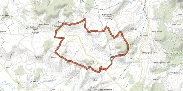 Tracé de Circuit de Neuffontaines-Nuars-Saizy sur le Plan IGN