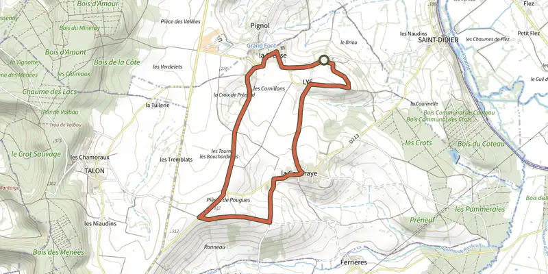 Map of the Circuit de Lys track on the IGN map, with the start and numbered waypoints