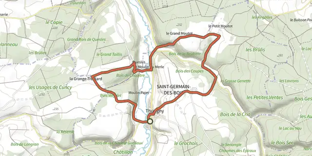 Tracé de Circuit de St Germain des Bois sur le Plan IGN