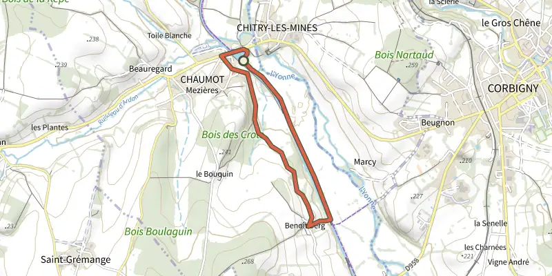 Map of the Circuit de la Gloriette track on the IGN map, with the start and numbered waypoints