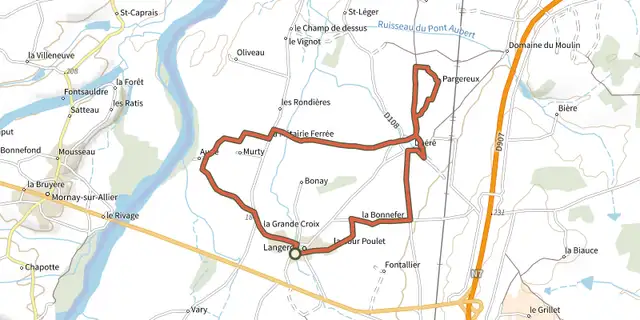 The A la Decouverte du Langeronnais track on the IGN map