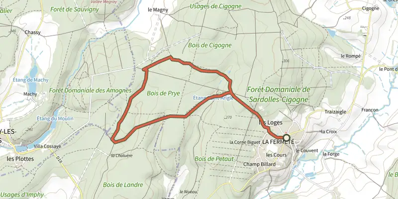 Map of the La Fermete 3 track on the IGN map, with the start and numbered waypoints