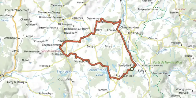 Tracé de Corbigny 60km sur le Plan IGN