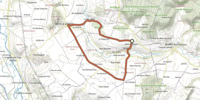 Tracé de Circuit de Teigny-Metz le Comte sur le Plan IGN