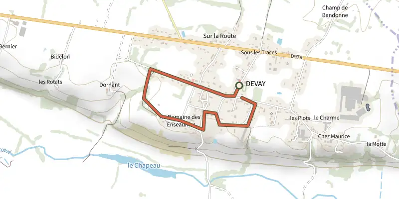 Map of the Devay1 track on the IGN map, with the start and numbered waypoints
