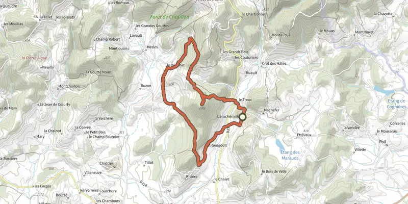 Map of the Autour du Mont Touleur track on the IGN map, with the start and numbered waypoints