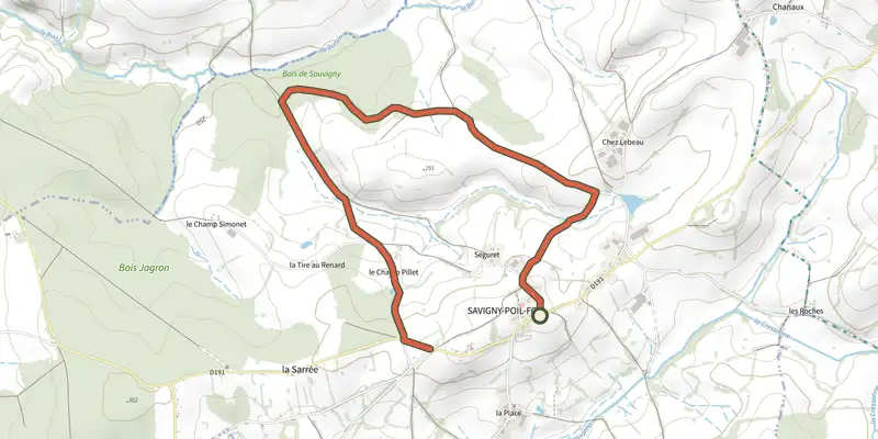 Map of the Circuit Foret track on the IGN map, with the start and numbered waypoints