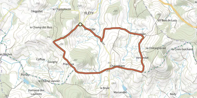 Map of the Circuit des Abattais track on the IGN map, with the start and numbered waypoints